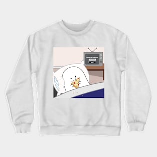 Gordie the Ghost (pizza in bed) | by queenie's cards Crewneck Sweatshirt